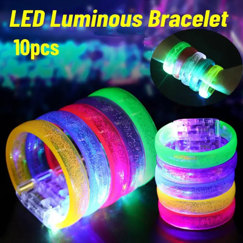 10Pcs Led Luminous Bracelets Wristbands Glow In The Dark Party Supplies Neon Light Up Bracelet Wedding Christmas Party Supplies