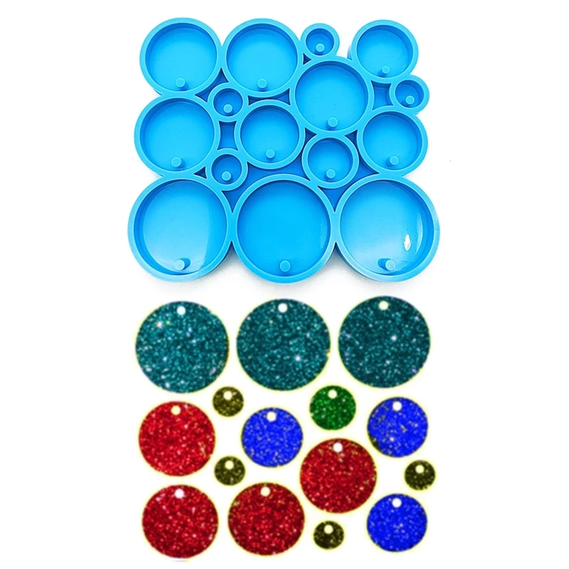 R3MC Circle Keychain Epoxy Resin Molds Pendant Charms Round Charm Casting Resin Molds with Hole for DIY Jewelry Crafts Decor