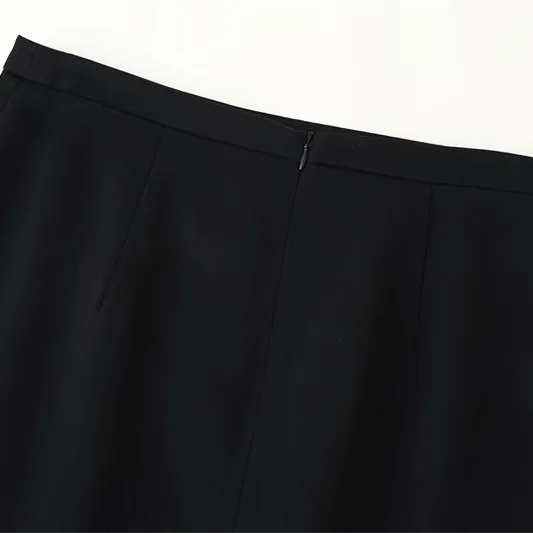 Black Lace Splice Casual High Waist Midi Skirt Split NINE ZAR Women's Fashion Straight Cut Winter Collection Ladies Skirt