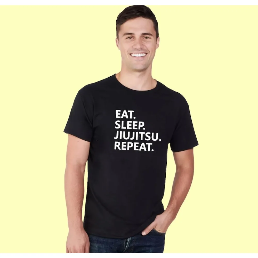 Eat Sleep Train Jiujitsu T-Shirt - Brazilian Jiu Jitsu Martial Arts BJJ Themed Top Street Fashion Streetwear Vintage Sweatshrit