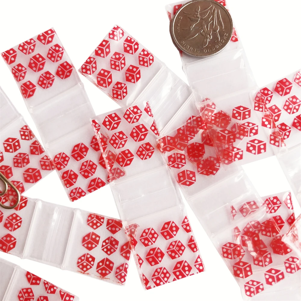 3434 Mini Zip lock bags 100pcs Plastic Packaging Bags 2x2cm Reclosable Baggies Dice Printing For Small part Jewelry Lock Seal zi