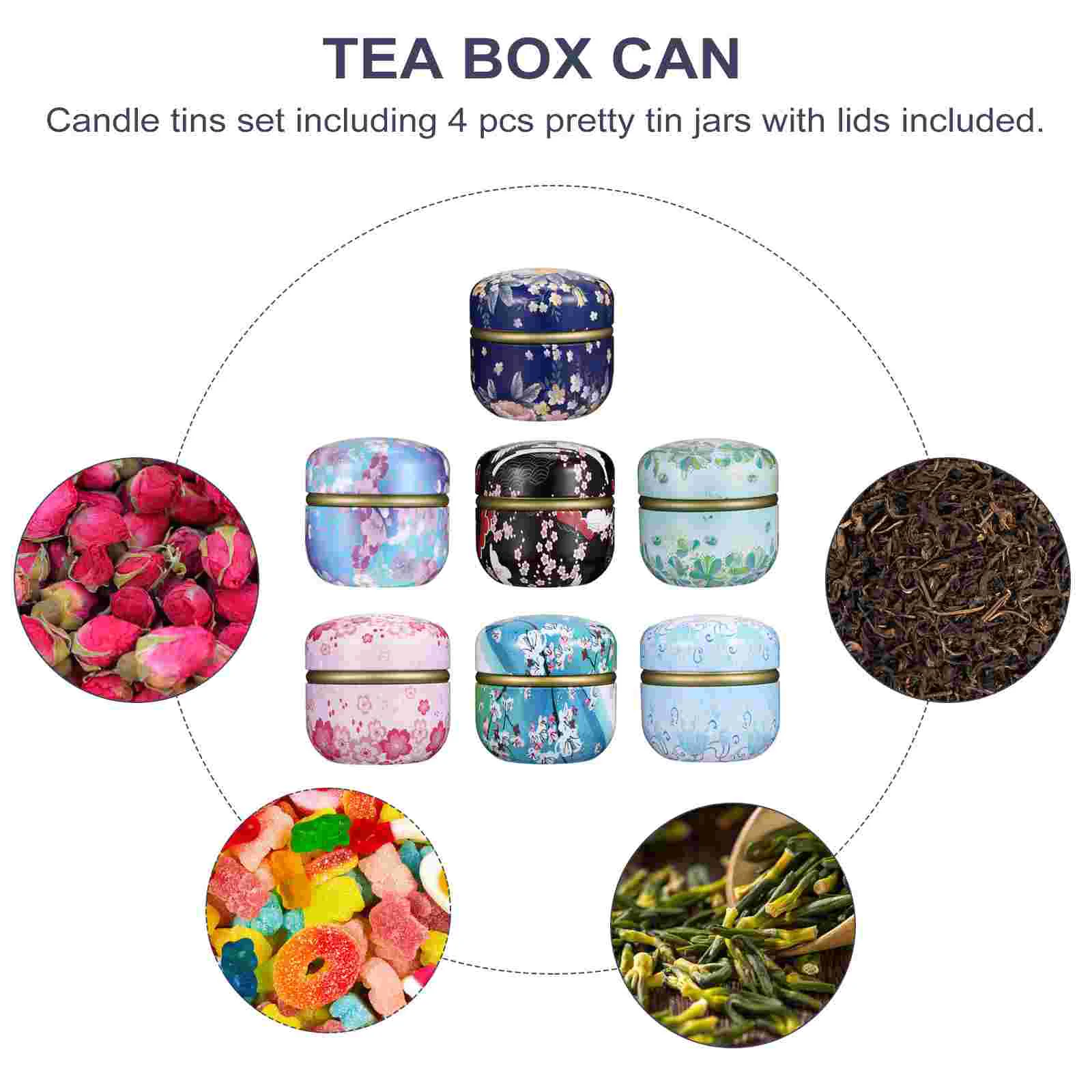 7 Pcs Mini Flower Tea Box Food Storage Container Black Tin Can Jars Coffee Canister Iron Spices Containers