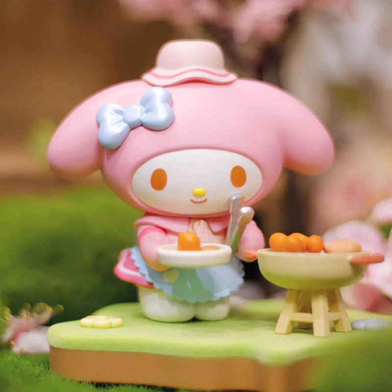 MINISO Sanurgente-Boîte ennemi de la série Camping Friends, Kuromi Cinnamoroll, MyMelody, Pachacco Pompompurin, modèle Kawaii, jouet pour enfants, cadeau