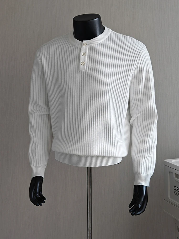 

Мужской вязаный свитер Cleanfit с воротником хенли, в полоску, эластичный, белый, осенне-зимний, мягкий, удобный, повседневный, модный