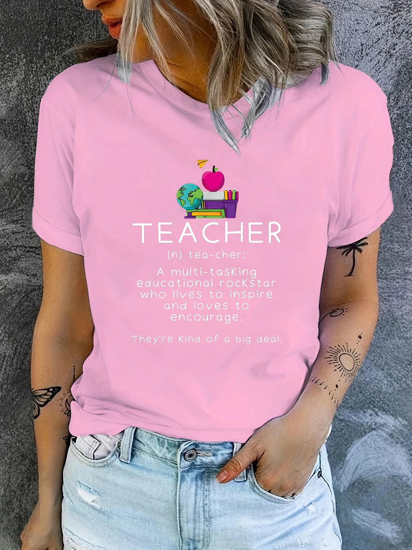 Funny Teacher Definition School Teacher Print Short Sleeve Pattern Women's Summer T-Shirt Women Printed Summer T-Shirt Women Top