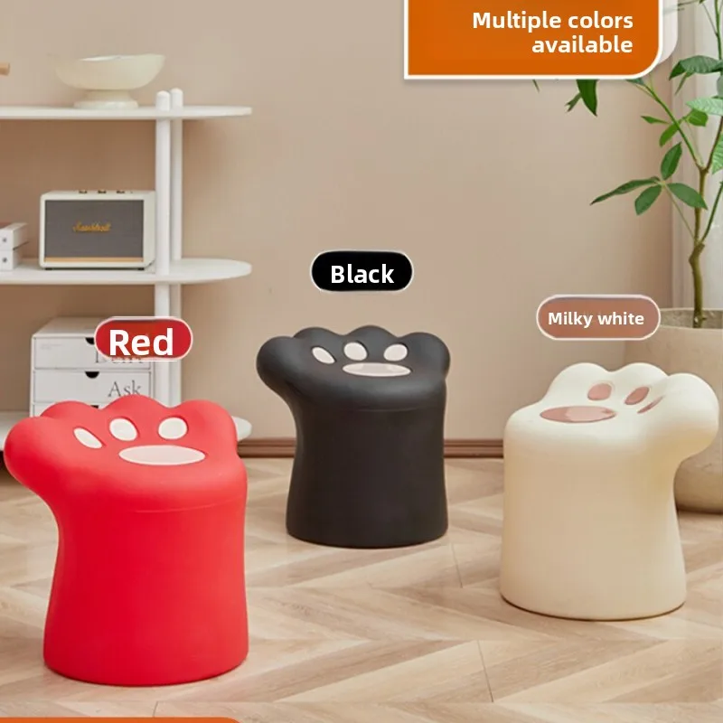 Cream Style Cat Paw Shoe Stool One-Piece Plastic Footrest for Home Entry Balcony Window Cute Animal Themed Bench