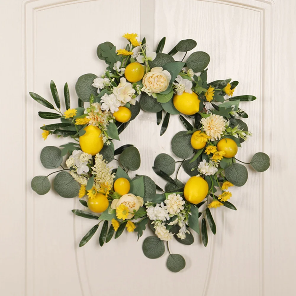 Couronne de cadre en rotin artificiel avec feuille de simulation de citron, guirlande, Halloween, Thanksgiving, printemps, été, automne fête de vacances