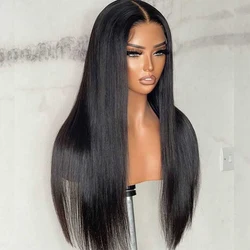 Pelucas de cabello humano liso de 26 pulgadas para mujer, postizo de encaje frontal 13x6x1, color negro Natural, pelo corto indio