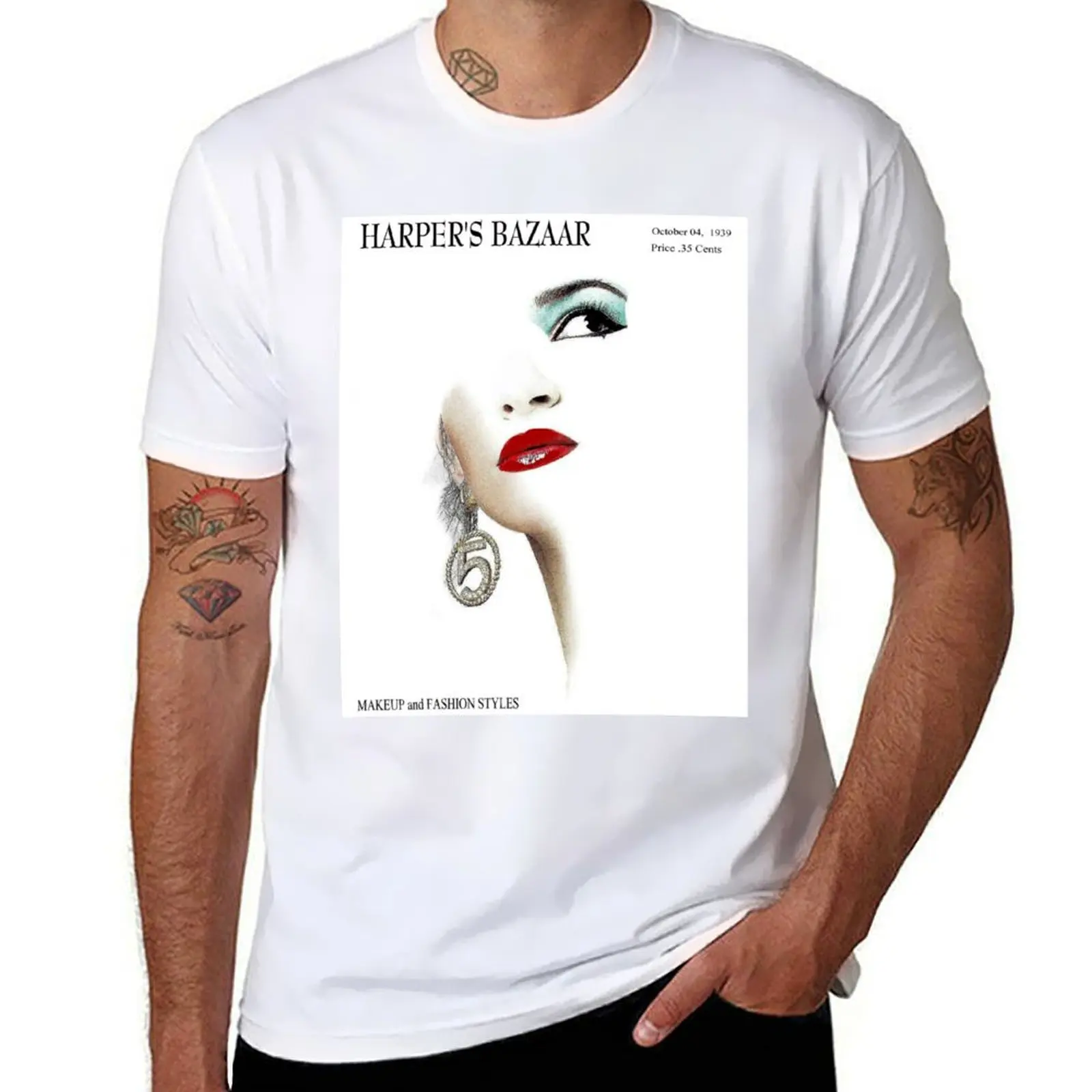 

Magazine Makeup : Advertising BAZAAR man shirts Vintage Print cotton 100% 1939 HARPERS t T-Shirt