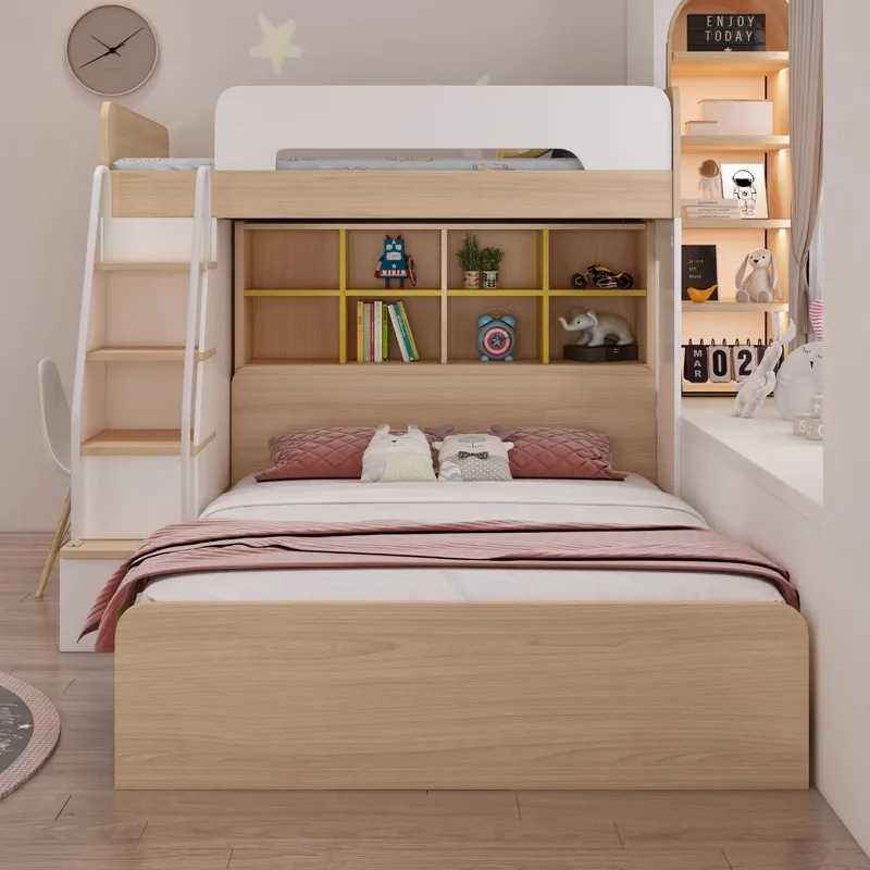 Staggered upper and lower beds Children's high and low multi-functional bunk beds Small apartment