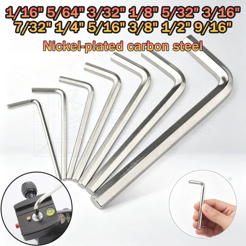 Inch Allen Key Wrench 1/16 5/64 3/32 1/8 5/32 3/16 7/32 1/4 5/16 3/8 1/2 9/16 Nickel Plated Flat-head Hexagonal Key Screwdriver