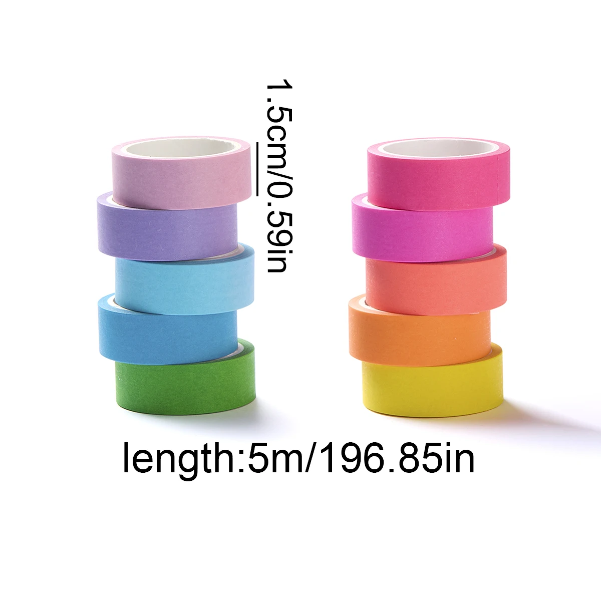 10 Rolls of Rainbow-Colored Washi Tape, DIY Tearable Adhesive Decorative Tape, for Journals and Bullet Notebooks
