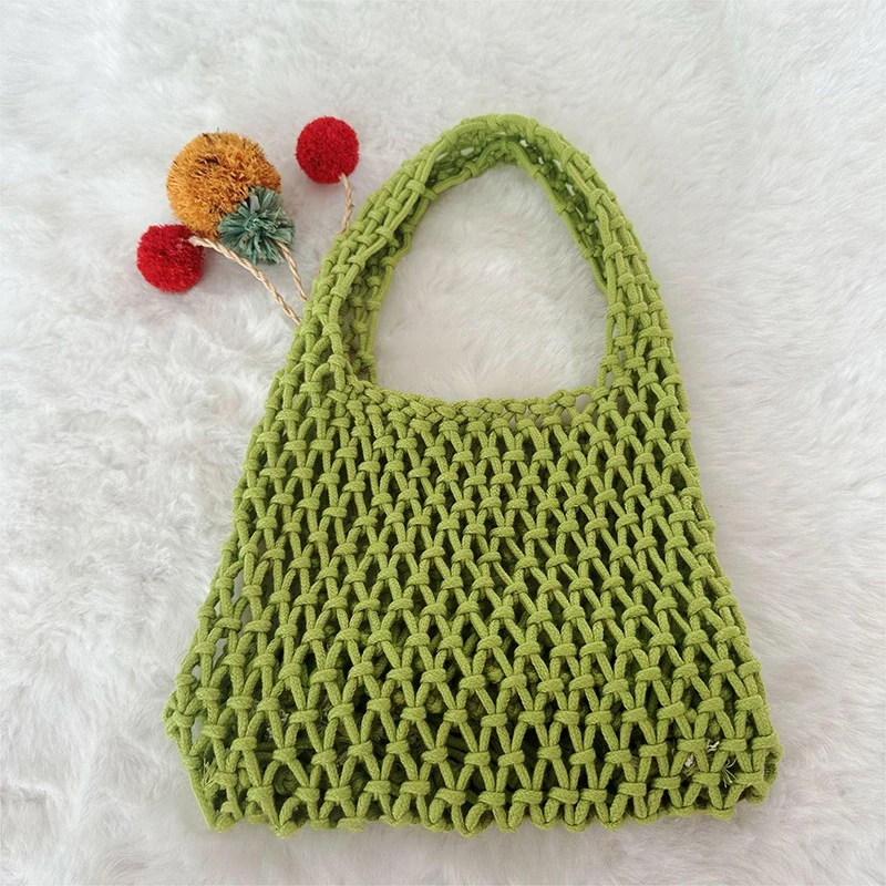 Lightweight Mini Cotton Thread Handbags Women Hollow Out Hand Woven Totes Bag Travel Holiday Handbags Female Shopping Bag