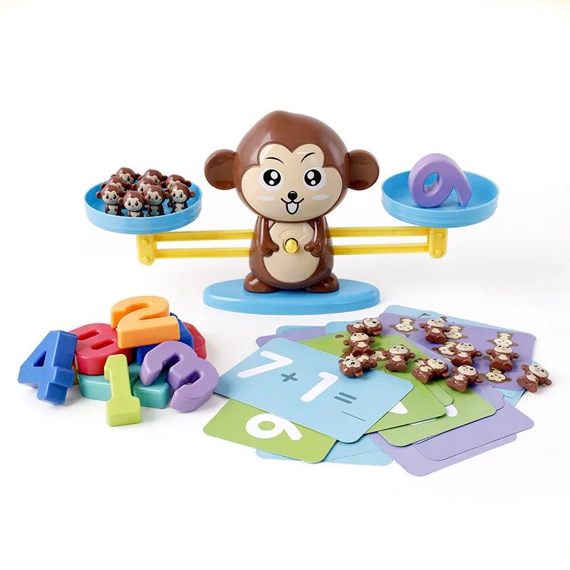 [Funny] Math physics enlightenment early education Add and subtract numbers monkey Learning Balance toy for baby birthday gift