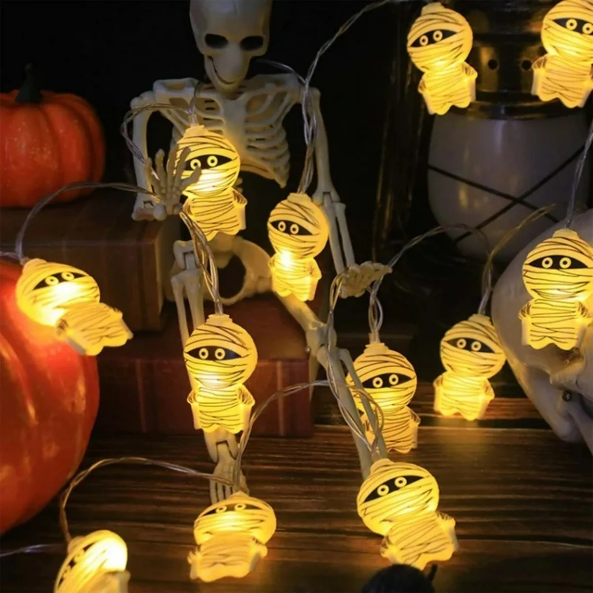 1 szt. 10/20 LED Lampki Sznurowe Halloween Mumia Zasilane Bateriami Do Domu Sypialni Salonu Sklepu Imprezy Świąteczne Dekoracje Halloween