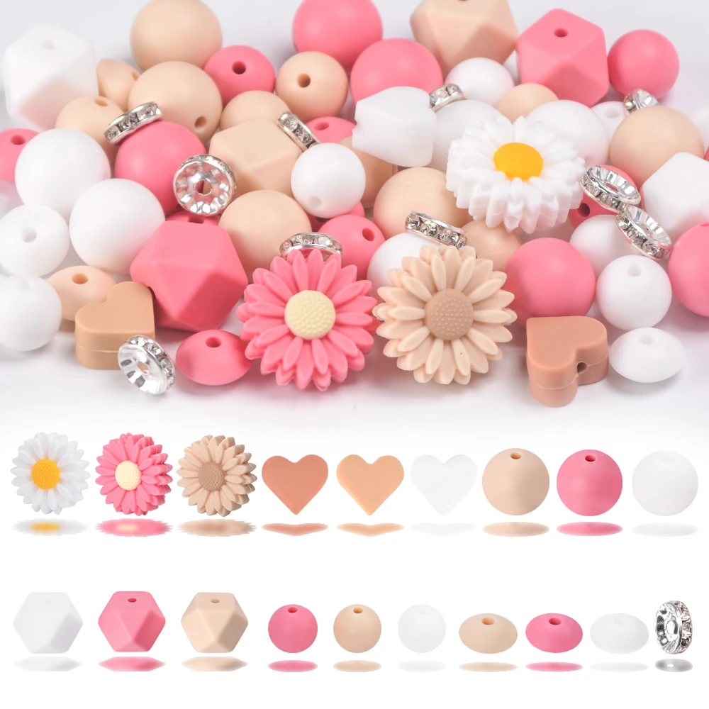 LOFCA 5/67 قطعة سيليكون ديزي القلب الخرز مجموعة لصنع المجوهرات لصنع أساور Keychain بها بنفسك المفاتيح أقلام قلادة مجوهرات اكسسوارات
