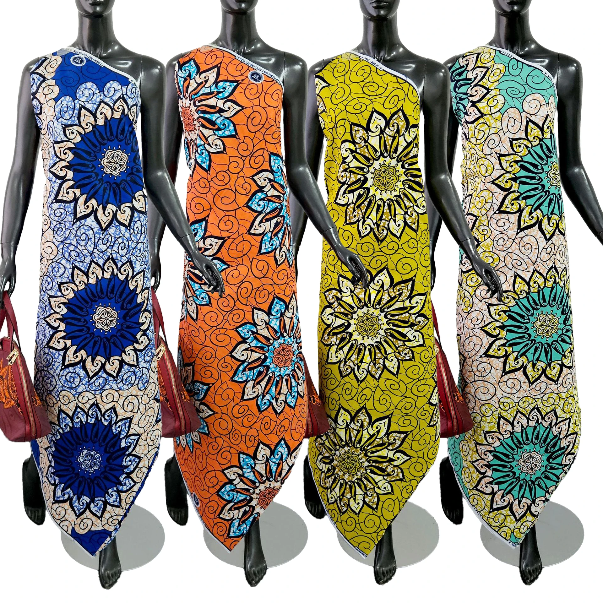 Cotton African Waxed Fabric with Abstract Floral Printing Cotton Tissues for DIY Sewing Summer Dress Turban 6Yards Long FR2873