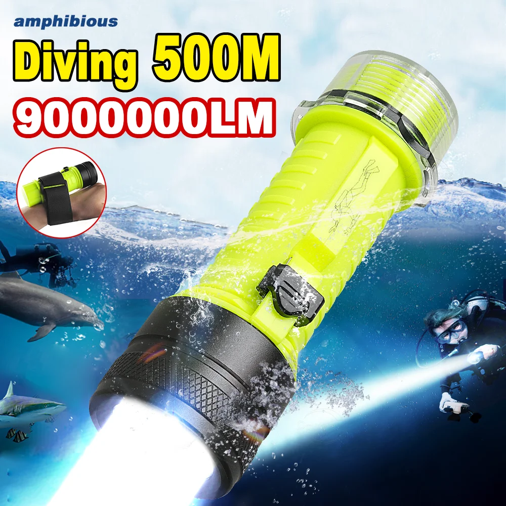 

Профессиональный охотничий фонарь для подводного плавания 900000LM, 500 м, светодиодный фонарик высокой мощности, перезаряжаемый подводный фонарь типа C, лампа IPX8,подводный фонарь,рыбалка,мощный фонарь,мини фонарик ﻿