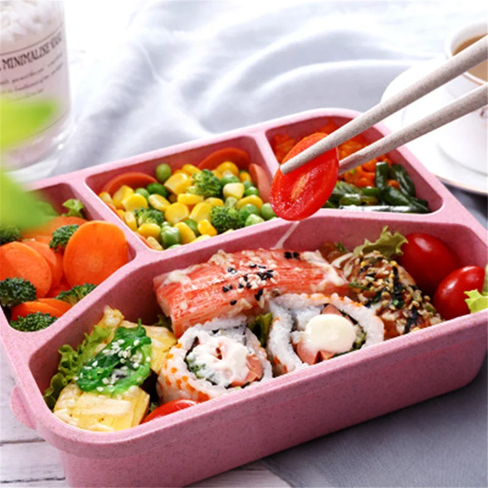 Wheat Straw Lunch Box Bento Box Japanese Style Students 4-box Containers for Food Microwave Office Workers Food Box Fruits Case