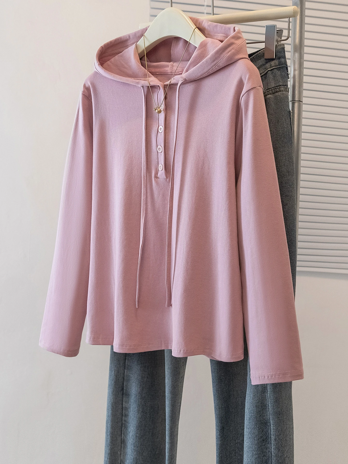 Drawstring Hooded Long Sleeve Sweatshirt Base Layer Top Women Spring Autumn plus Size Conceal Belly Loose Korean Style Shirt