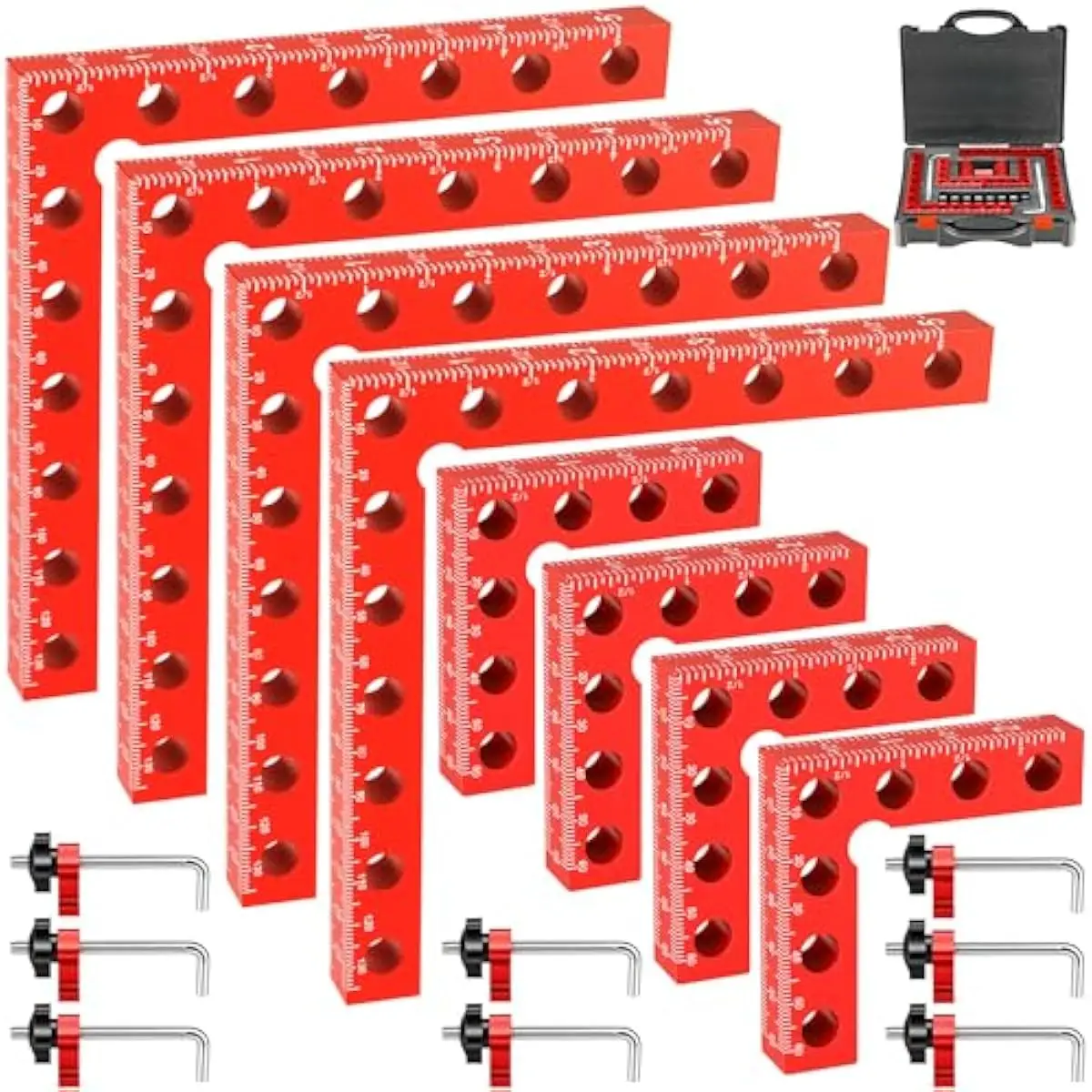 8-piece aluminum corner clamping set with dual sizing 5.5-inch and 2.5-inch for precise right-angle alignment in carpentry and D