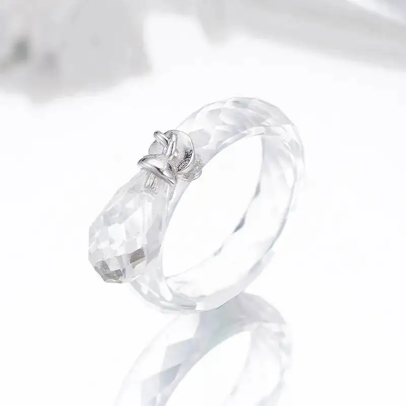 Clear Natural White Crystal 925 Silver Water Drop Simple Circle Rings For Women Romantic Minimalism Chic Shiny Ring New Gift