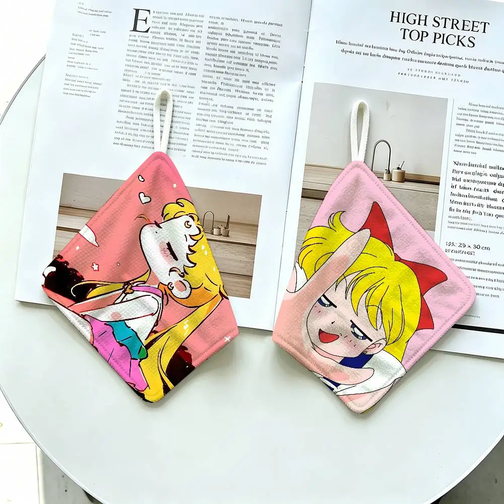 S-Supernatural-Girl-S-Sailor-Moon-Anime Multi-scene Polyester Cotton Towel, Hanging Hand Wiping Cloth for Kitchen Bathroom Hotel