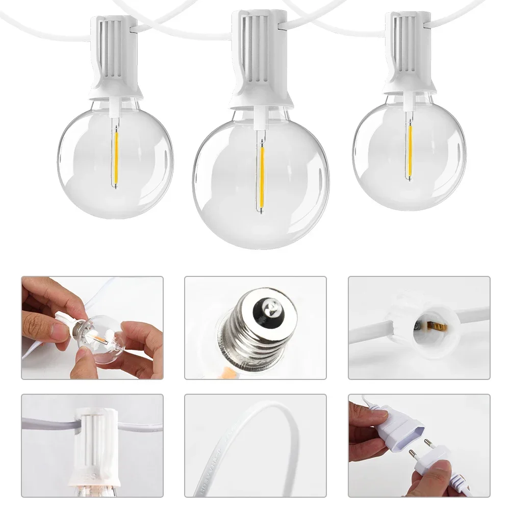 30M 15M Fata String Light G40 LED Ball Festoon Luci collegabili Decorazione della stringa di luce di nozze per la festa in giardino nel cortile