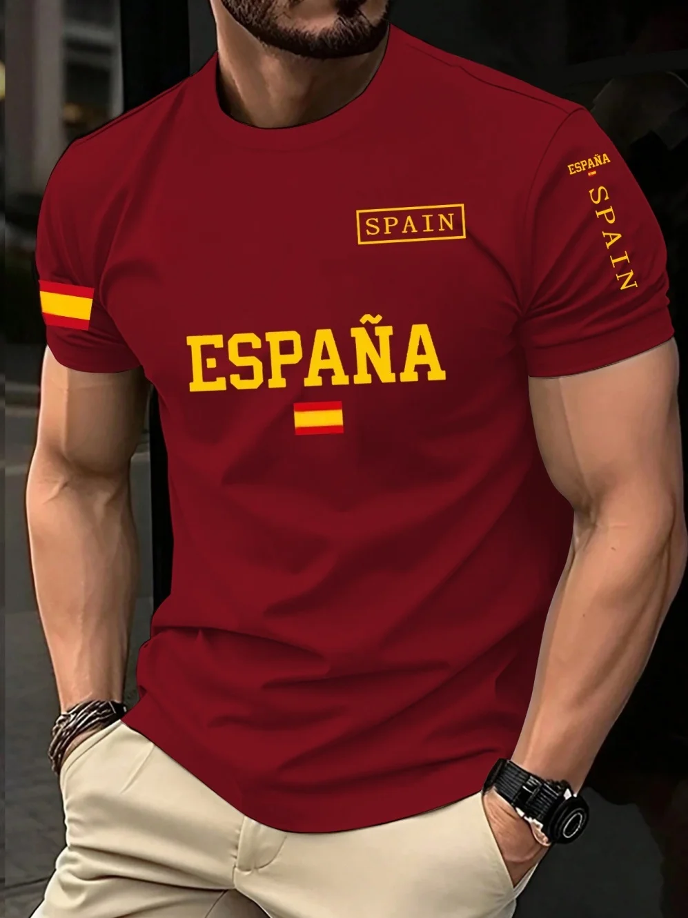 Maillot de football Espagne 2026 pour homme – Style classique, décontracté, à manches courtes, col rond, T-shirt de sport pour homme