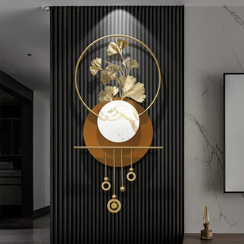 #119X60 CM New Style Ginkgo Leaf Wall Decor, 3D Iron Art Hanging Ornament for Living Room Wall Decoration