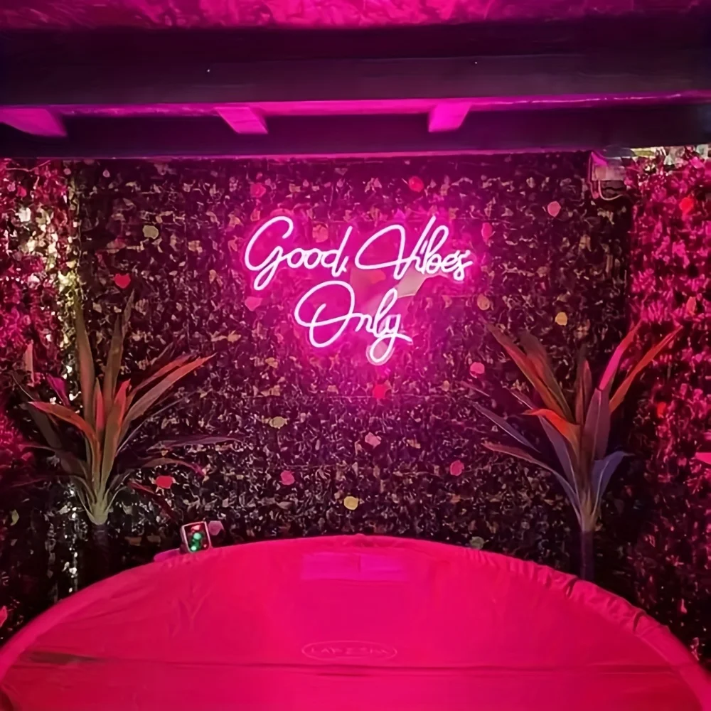 Good Vibes Only Pink LED Neon Sign - USB Powered Wall Decoration, Suitable for Bedroom, Party, Bar, Club or Home
