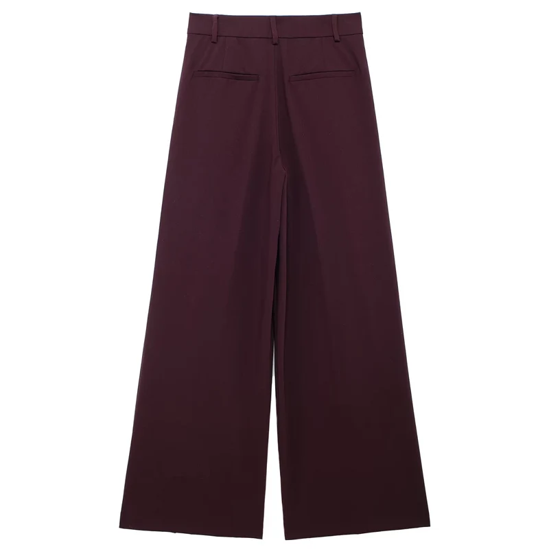 TRAF-pantalones de pierna ancha para mujer, pantalón holgado de cintura alta, plisado sólido, largo, informal, novedad de verano, 2024