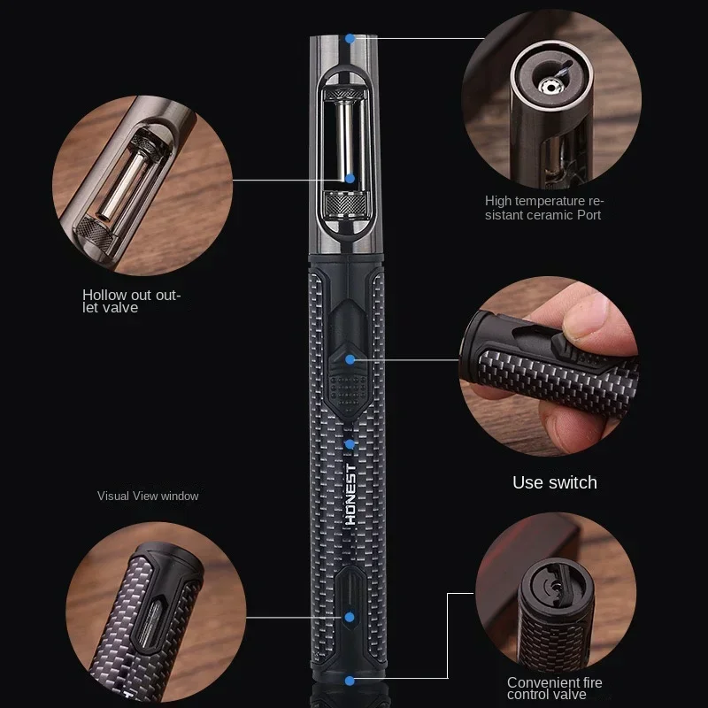 HONEST Windproof Metal Lighter Torch Refillable Pen Lighter Jet Flame Butane Gas Lighter Kitchen BBQ Camping Men\'s Gadgets Gift