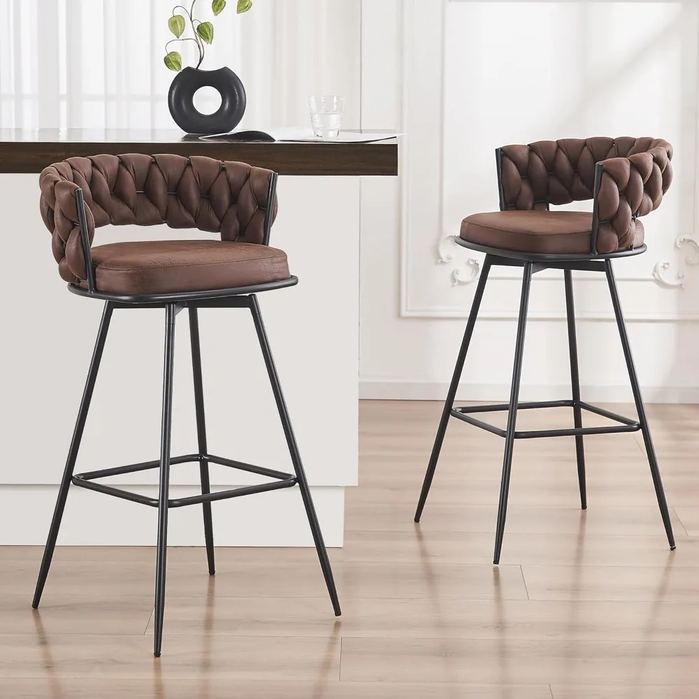 

Barstools Counter Height Set of 2, 360°Swivel Bar Stools 26" Stool Chair Suede Fabric Modern Woven Design Bar Chairs with Back.