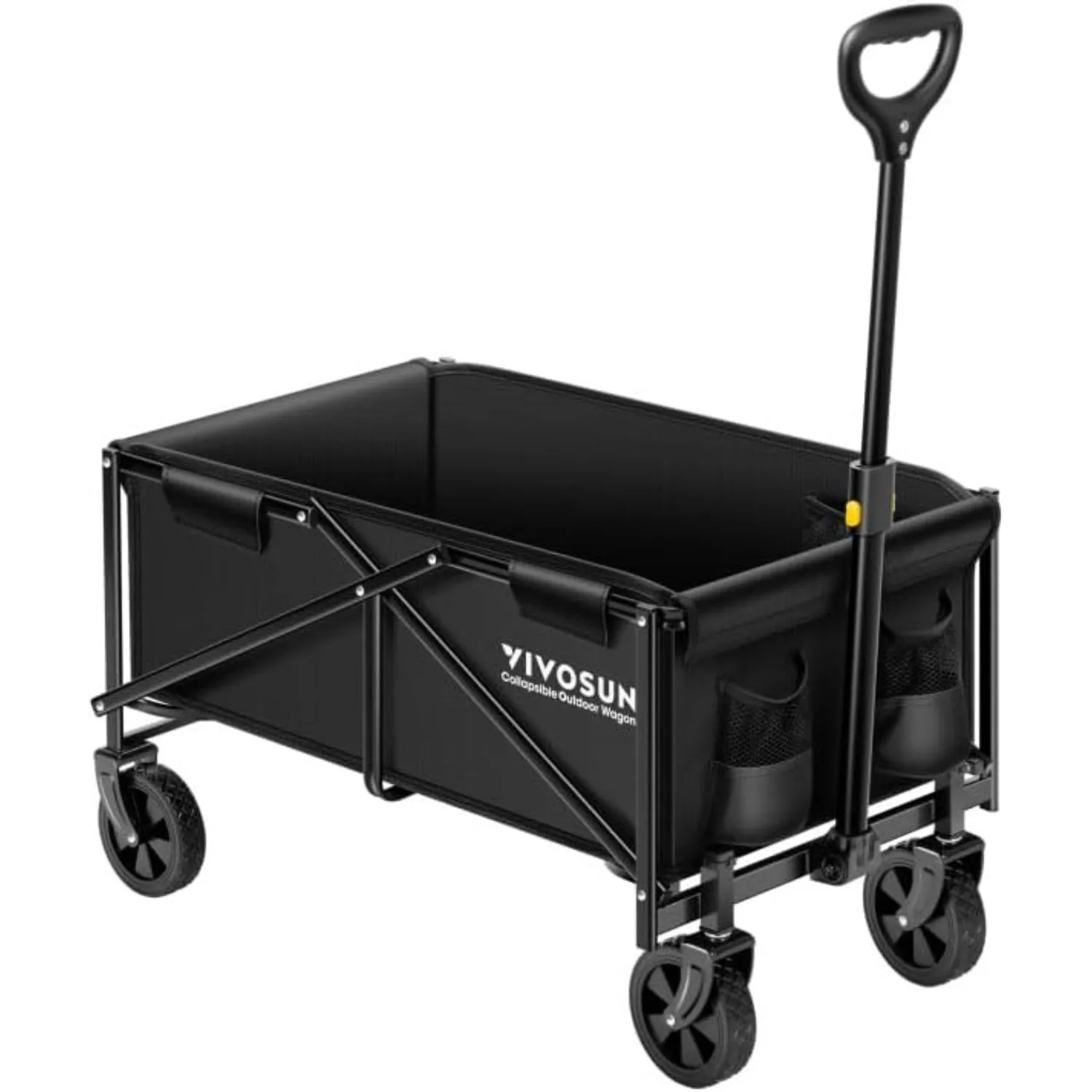 Collapsible Folding Wagon, Outdoor Utility w/ All-Terrain Wheels, Adjustable Handle, Cup Holders & Side Pockets, 210Lbs Capacity