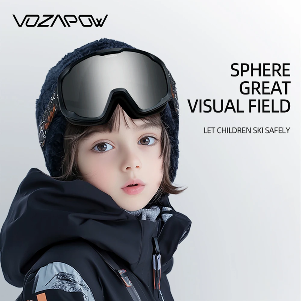 Vozapow Kids Ski Goggles Double Layer Anti Fog Photochromic Skiing Mask HD View Snowboard Eyewear UV400 Children Snow Sunglasses