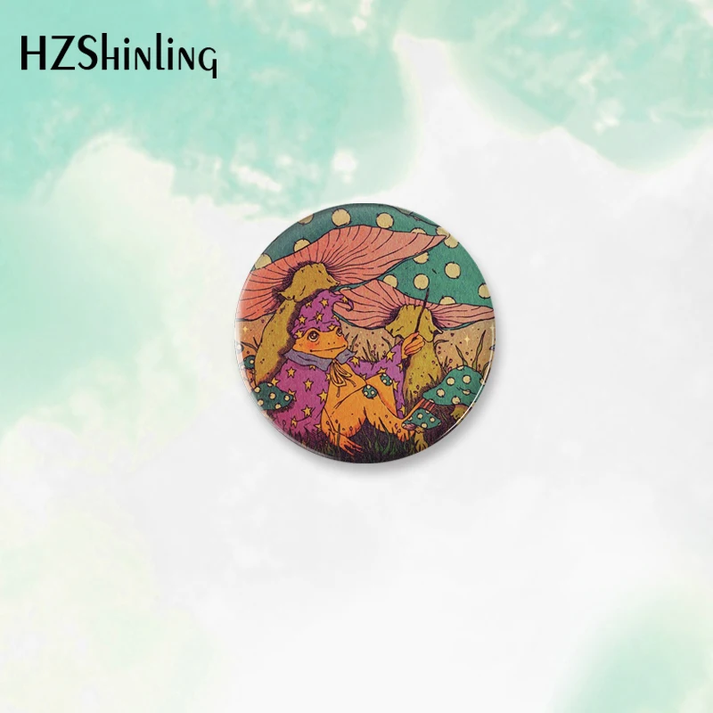 2023 New Cartoon Round Red Mushroom Frog Button Badge Brooch For Clothes Backpack Decoration Pin Jewelry