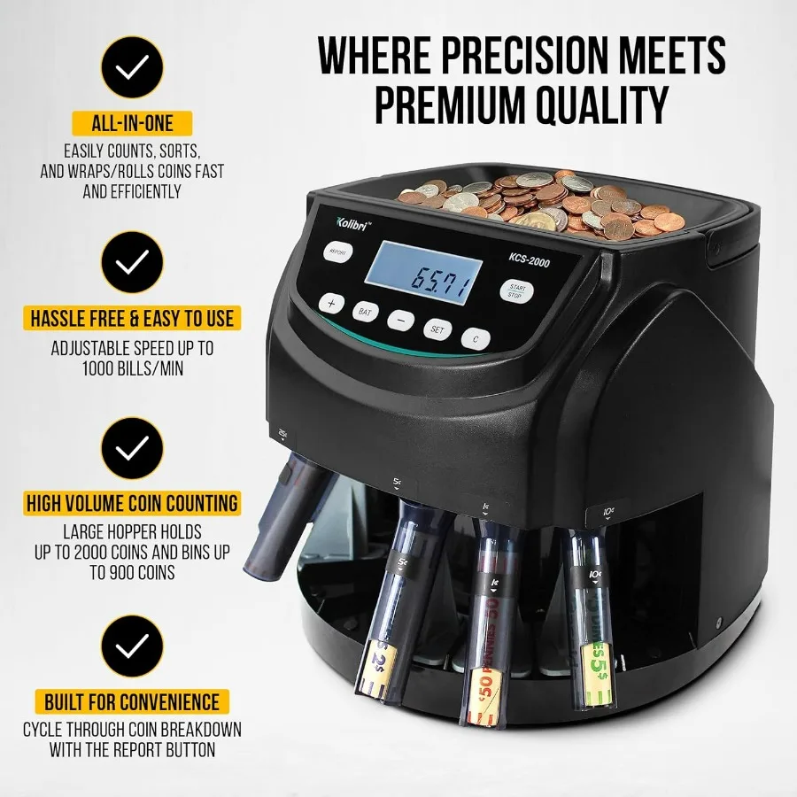 KCS2000 Professional USD Coin Counter Machine with Coin Sorter and Wrapper Roller Functionality for HighEfficiency Cash Handlin