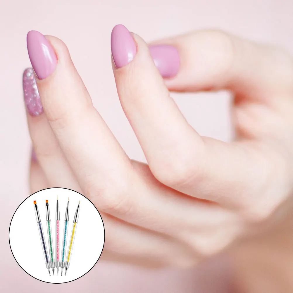 

5 Pcs Nail Art Brushes Point Drilling Pen Drawing Painting Pens Gel Polish Brush Manicure Supplies Home Professional Salon Use