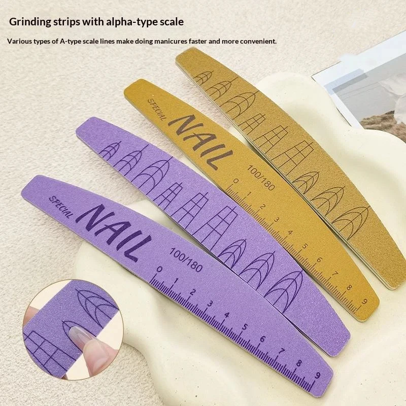 5Pcs Nail File Set With Scale Nail Art Double-sided 100/180 Grit Nail File Grinding Sanding Buffer Buffing Manicure Tool