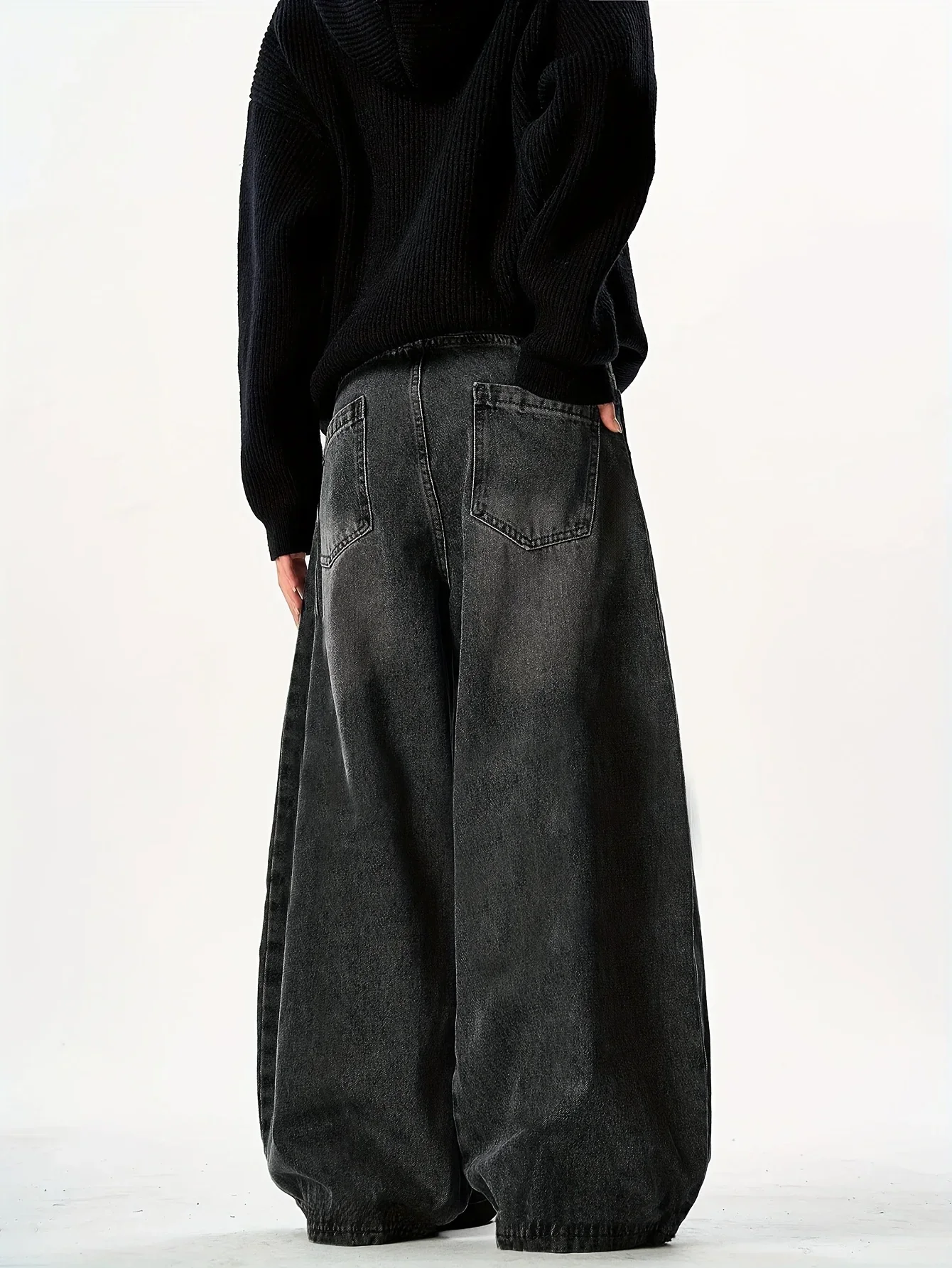 1pc Men'S Loose Fit Distressed Wide Leg Jeans - Comfortable Blend Denim Pants with Pockets, Casual Style, All-Season Wear