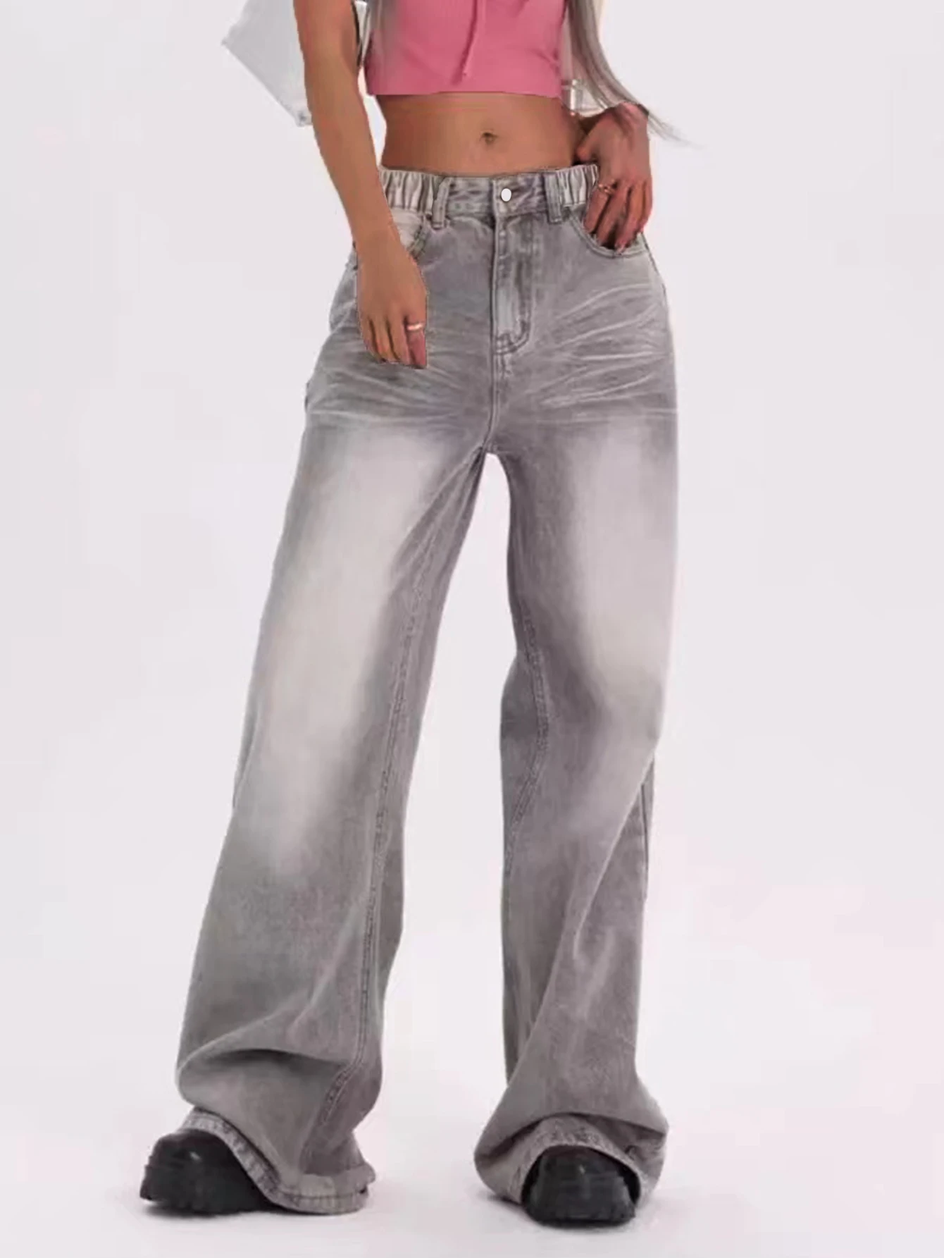 

Academy Style Girl's — крутые, модные, потертые джинсы из длинной ткани, свободный крой и прямой крой.