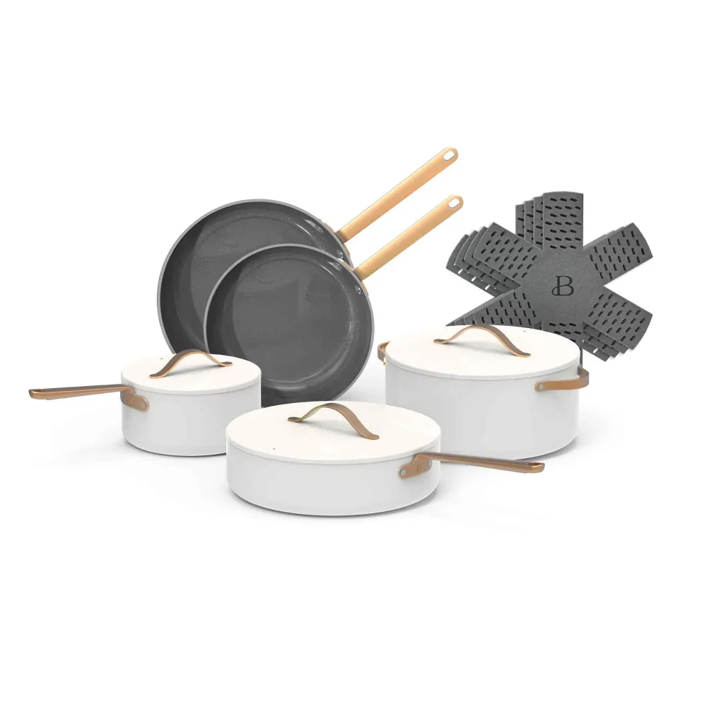 

12pc Ceramic Non-Stick Cookware Set, White Icing by Drew Barrymore