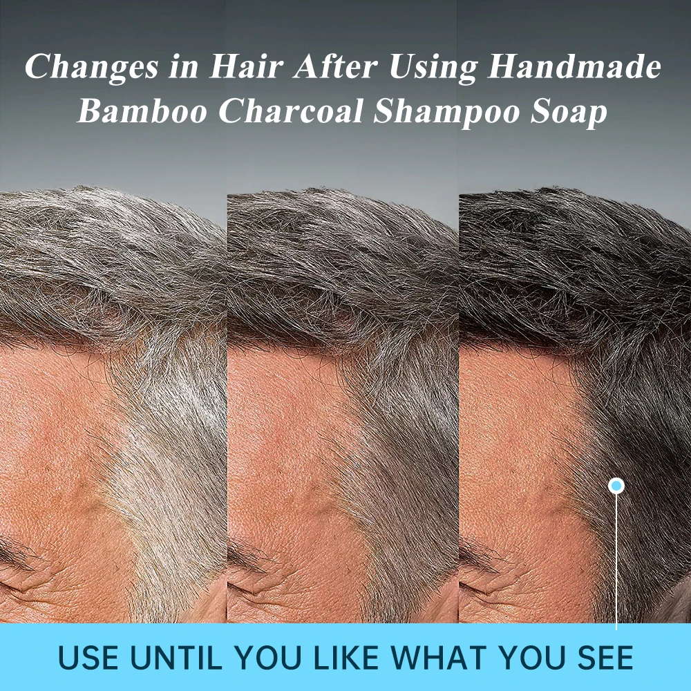 Barra de champú de 3 piezas para oscurecer el cabello, jabón de carbón de bambú, limpieza anticaspa, tratamiento espumoso para el cabello, champús
