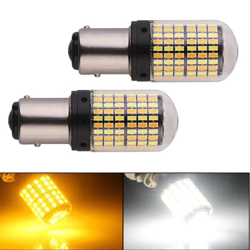 2Pcs Universal Car RV White Amber Light Color LED 1157 2057 2357 7528 BAY15D P21/5W Switchback Turn Signal Brake Light Bulbs 12V