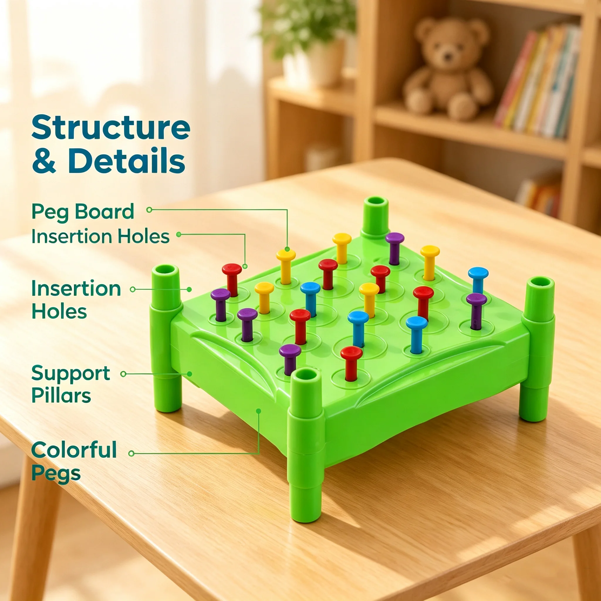 Double Sided Pound A Peg Toy Montessori Hammer Bench for Toddlers Kids Fine Motor Skills Early Learning Educational Toy Color Re