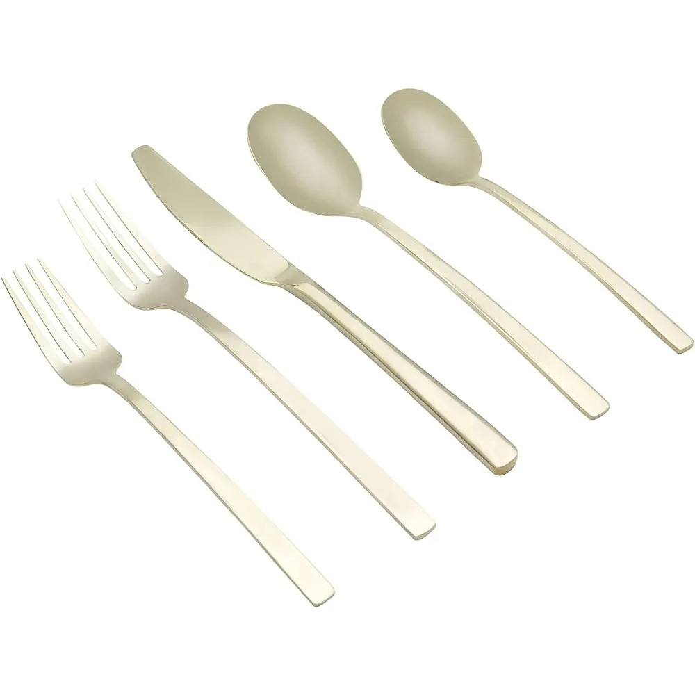 

Набор столовых приборов из атласа цвета шампанского Beacon на 4 предмета, 20 предметов, золото цвета шампанского