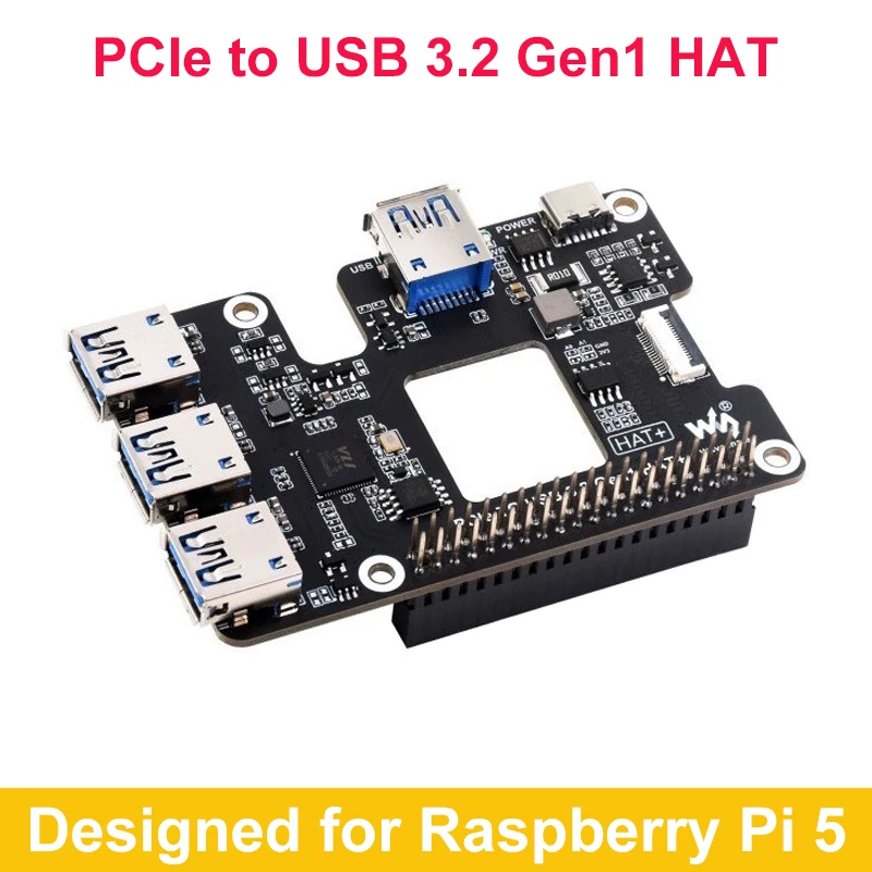 

Переходник PCIe на USB 3,2 Gen1 для Raspberry Pi 5 PCIe, usb-хаб 4 высокоскоростных USB-порта, подключи и работай