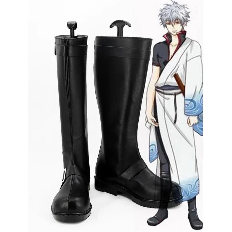 

Черные туфли для косплея Gintama Sakata Gintoki в стиле аниме, ботинки на заказ для Хэллоуина, унисекс