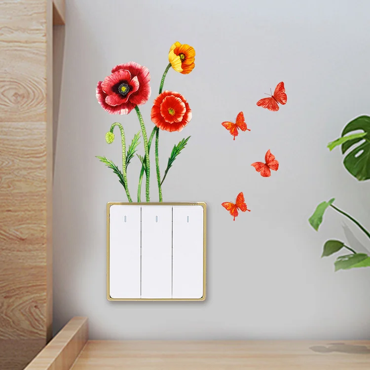 Blumen- und Schmetterlings-Schalteraufkleber für Wohnzimmer, Schlafzimmer, Dekoration, Wandbild, selbstklebende Heimdekoration, Tapeten-Wandaufkleber – Detail 5